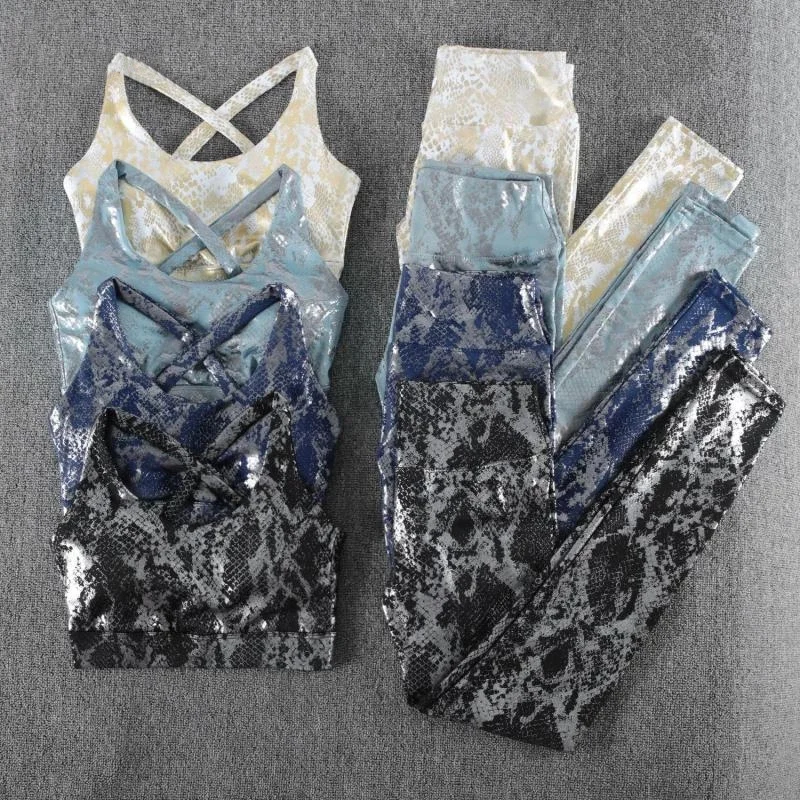 SALSPOR Women Yoga 2 Piece Sets Snake Pattern Gym Sports High Waist Tracksuits Suits Woman Fitness Exercise Outdoor Cycling Suit