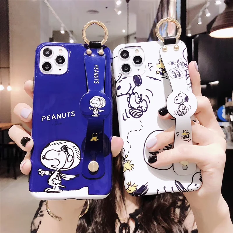 

Peanuts cartoon dog wrist strap for case iphone 11 Pro Max xs max xr x funda for iphone 7 8 6 6s plus wristband phone cases cute