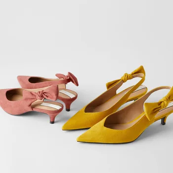 

WOMEN'S Shoes Pink Bow Fairy Wind Slingback High-heeled Sandals Yolk Documentary Shoes Pointed-Toe Office Shoes Leisure Factory