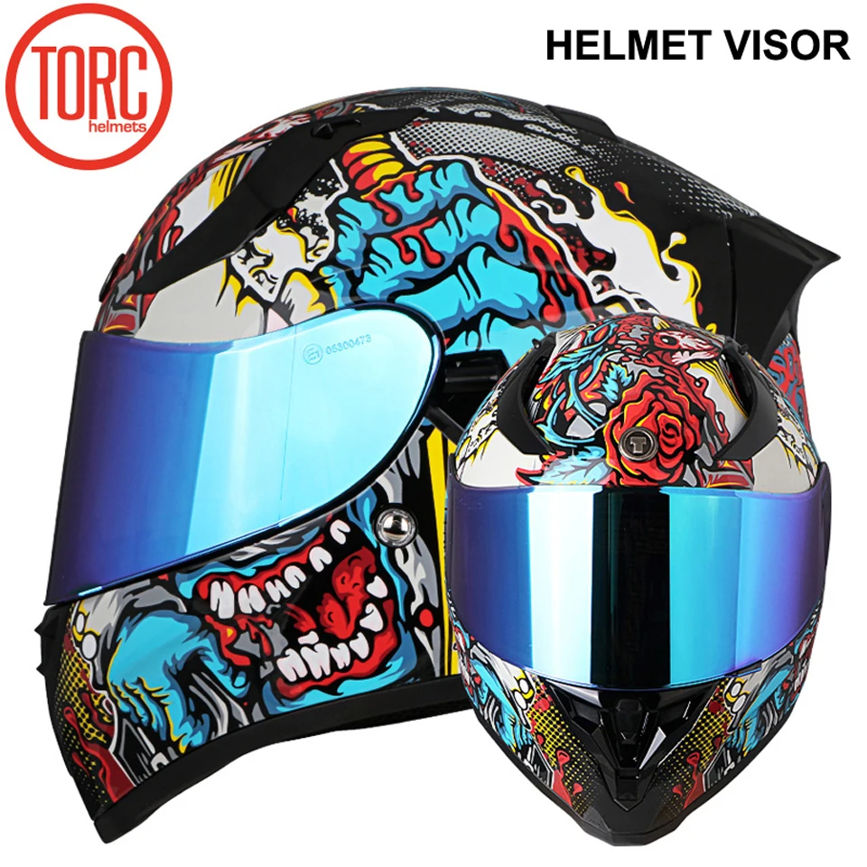 Torc T18 Motorcycle Full Face Helmet Visor Black,Silver,Colorful,Clear
