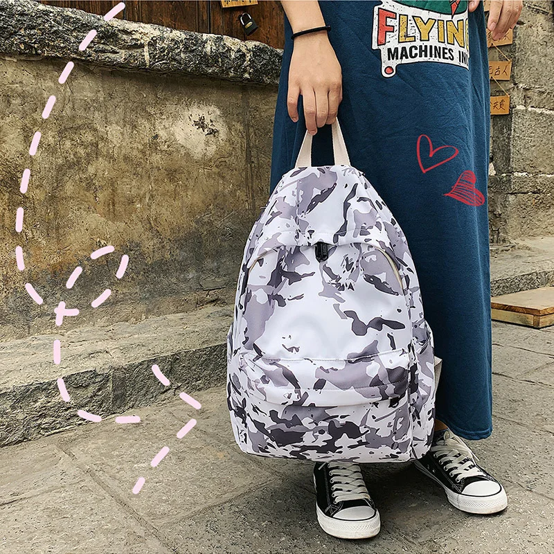 

Academic style art printing Camo canvas student bag female leisure Joker backpack