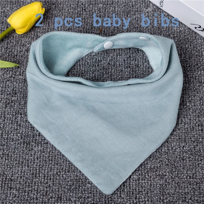 gree baby bib 2 шт., детские нагрудники, мягкие хлопковые нагрудники для новорожденных, одноцветные, на кнопках, мягкие треугольные полотенца, Слюнявчики для кормления, Детские аксессуары - Цвет: gree baby bib