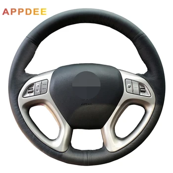 

Handsewing Black Artificial Leather Steering Wheel Covers for Hyundai ix35