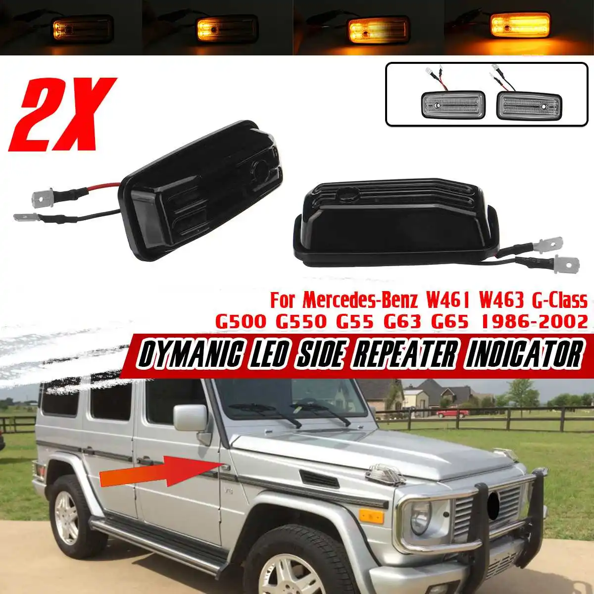 

2 шт., Светодиодные поворотники для Mercedes Benz G Class W463 W461 G500 G550 G55 G63 G65