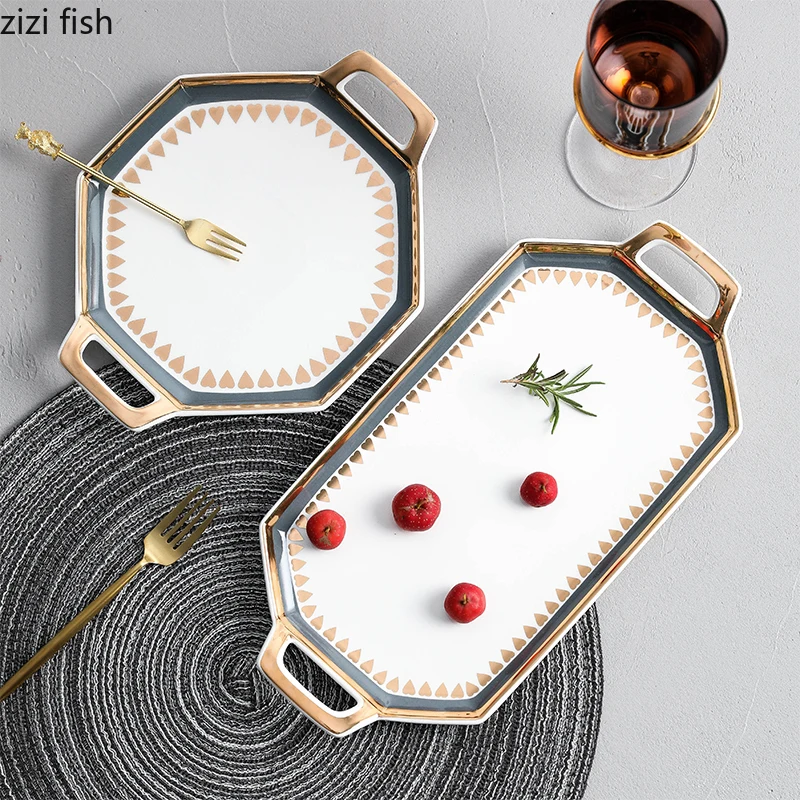 Palace Painted Phnom Penh Ceramic Western Dessert Salad Bowl Sushi Steak Plate Pasta Dish Dinner Plates Dishes