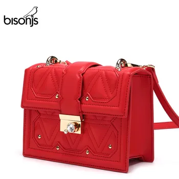 

BISONJS NEW Women Bag Cow Leather ladies crossbody bag fashion brand messenger bag quality satchel shoulder bag B1610
