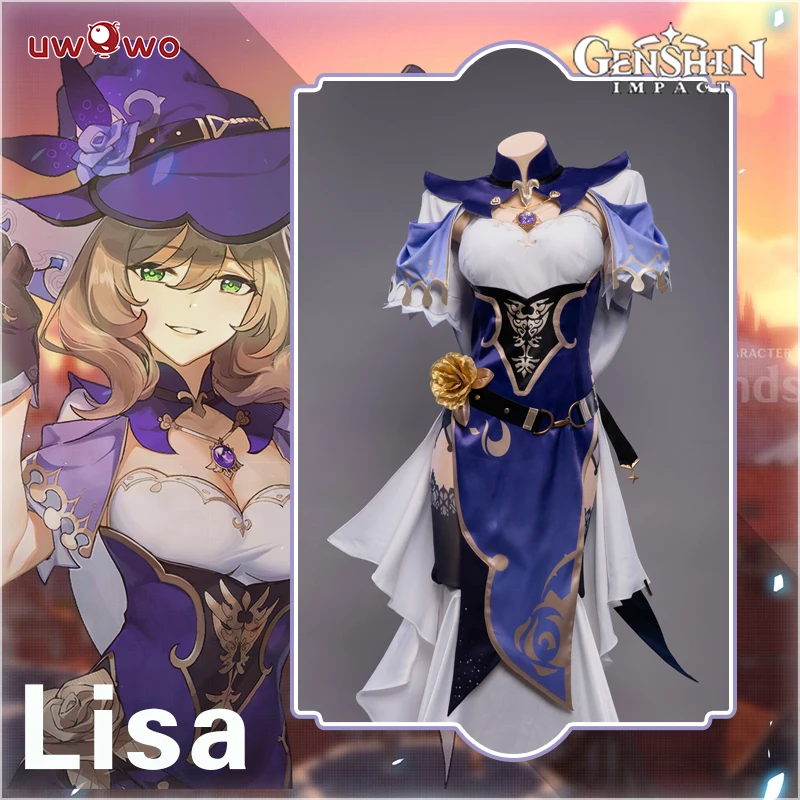 Pre-sale UWOWO Game Genshin Impact Lisa Witch of Purple Rose Cosplay Costume The Librarian Sexy Dress