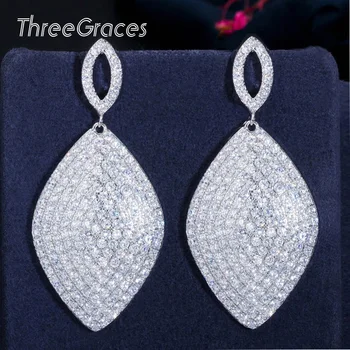

ThreeGraces 2020 New Elegant Sparkling White Cubic Zirconia Big Long Drop Earrings Fashion Women Party Dress Jewelry Gift ER369