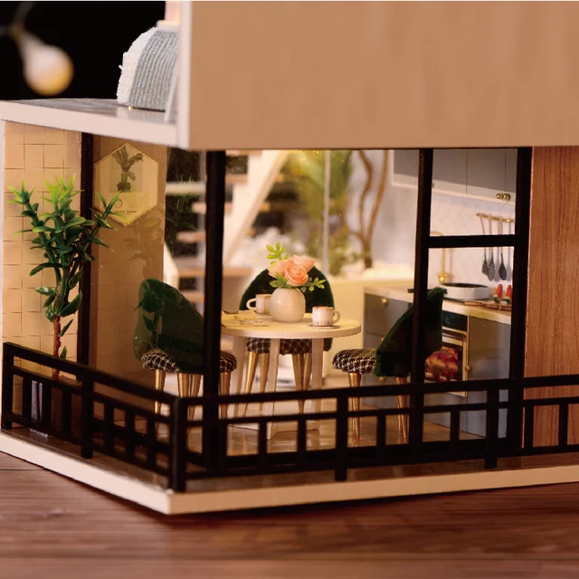 Cutebee DIY DollHouse Kit Wooden Doll Houses Miniature Dollhouse Furniture Kit With LED Toys For Children Birthday Gift L32 3