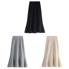 Осенняя новая однотонная плиссированная юбка цвет Уайлд Высокая талия эластичный мешок бедра Мягкая юбка вязаная юбка рыбий хвост