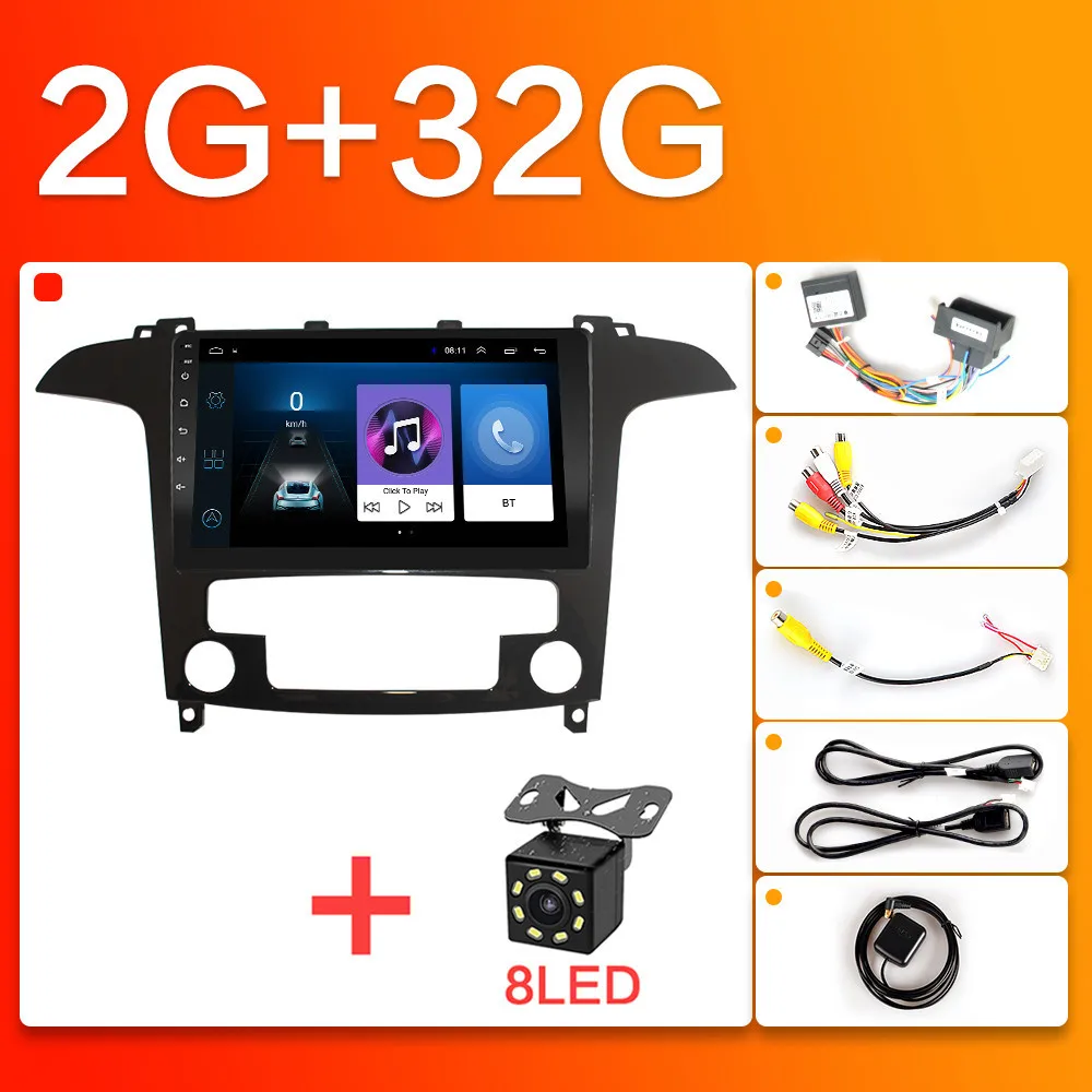 ZD-WIF-2G-8LED Для Ford S-Max s max 2007 2008 автомобильный Радио Мультимедиа Видео плеер навигация gps Android 8,1 GO 2din 9 дюймов авто стерео Автомагнитола - Цвет: ZD-WIF-2G-8LED
