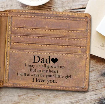 

Father's Engarved Gift Personalized Genuine Leather Wallet for Men, Custom Gifts for Daddy From Daughter Son, Daddy Birthday Day