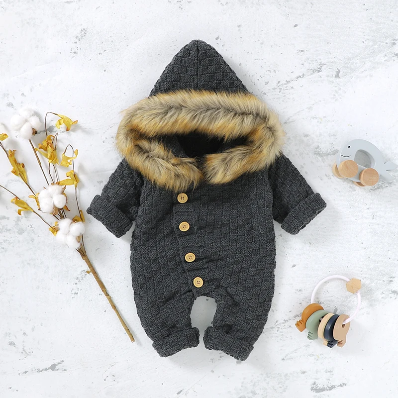 

Baby Rompers Long Sleeve Autumn Newborn Girls Boys Jumpsuit Outfits Solid Knitted Infant Kid Warm Clothing Onesie Fashion Hooded