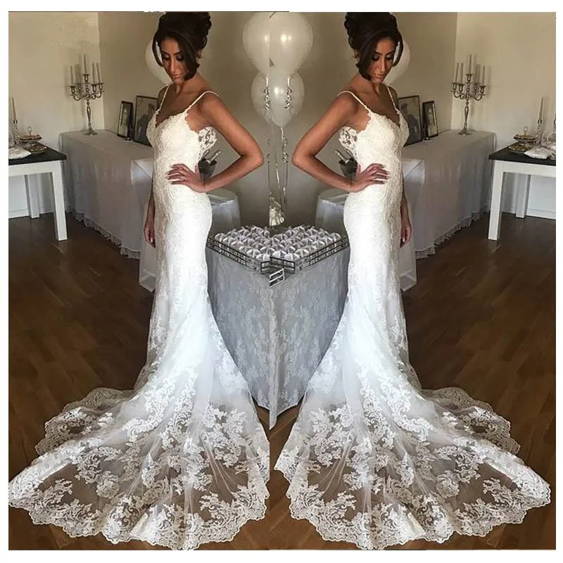 2020 New Sleeveless Lace V-neck Wedding Dresses Court Train Backless Sleeveless Mermaid Wedding Gowns Casamento Custom Made