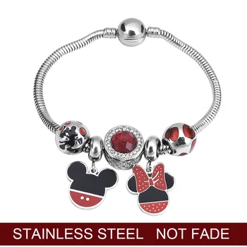

Silver Color Mickey Minnie Charm Bracelets With Nice Beads Fit Original Fine Bracelet For Kids Special Gift
