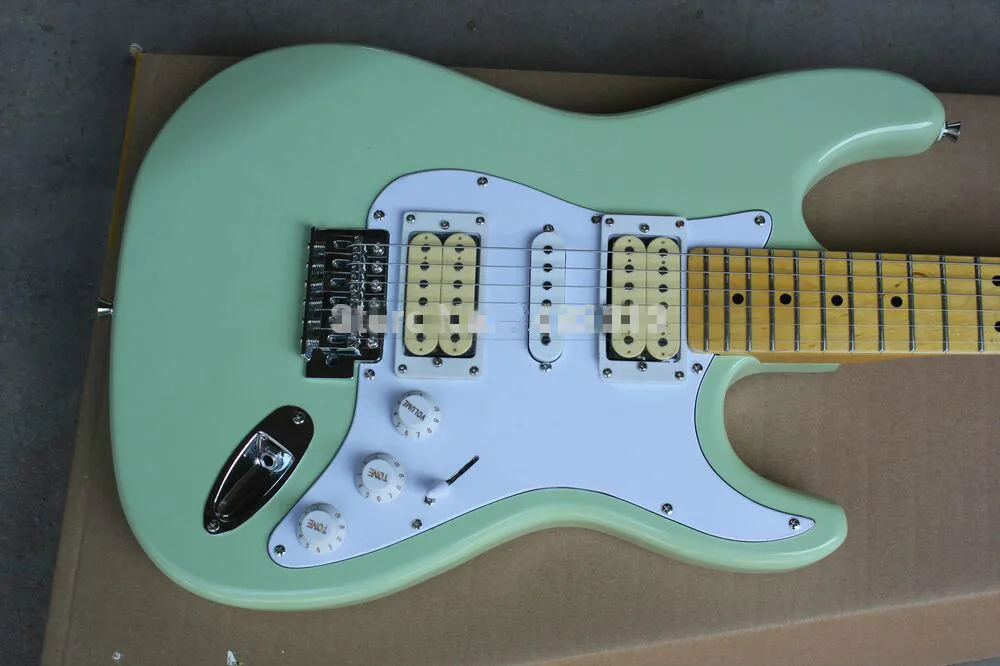 

Top quality FPST-1014 light green color solid body white pickguard maple fretboard 6 strings electric guitar, Free shipping