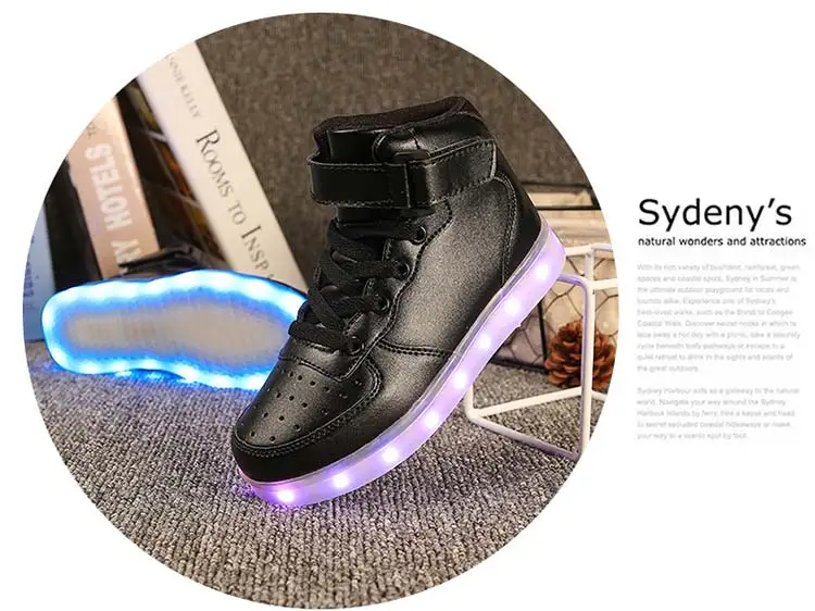 STRONGSHEN Led Children Shoes USB Charging Basket Shoes With Light Up Kids Casual Boys&Girls Luminous Sneakers Gold silver