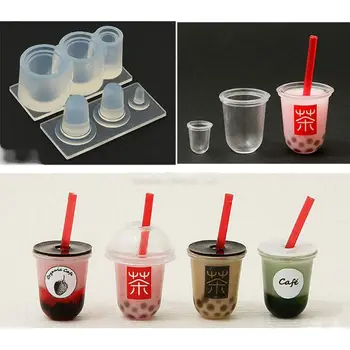 

3D Mini Milk Tea Cup Bottle UV Resin Silicone Mold Miniture Food Play Mold Tool