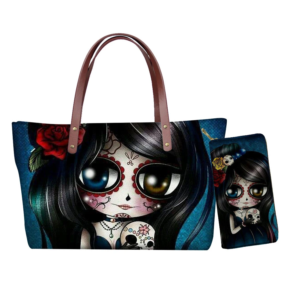 Tote Bag In Neoprene Cartoon Goth Girls Print Handbags For Women Ladies Totes Casual Borsa A Tracolla Di Grande Capacità Borsa Lunga