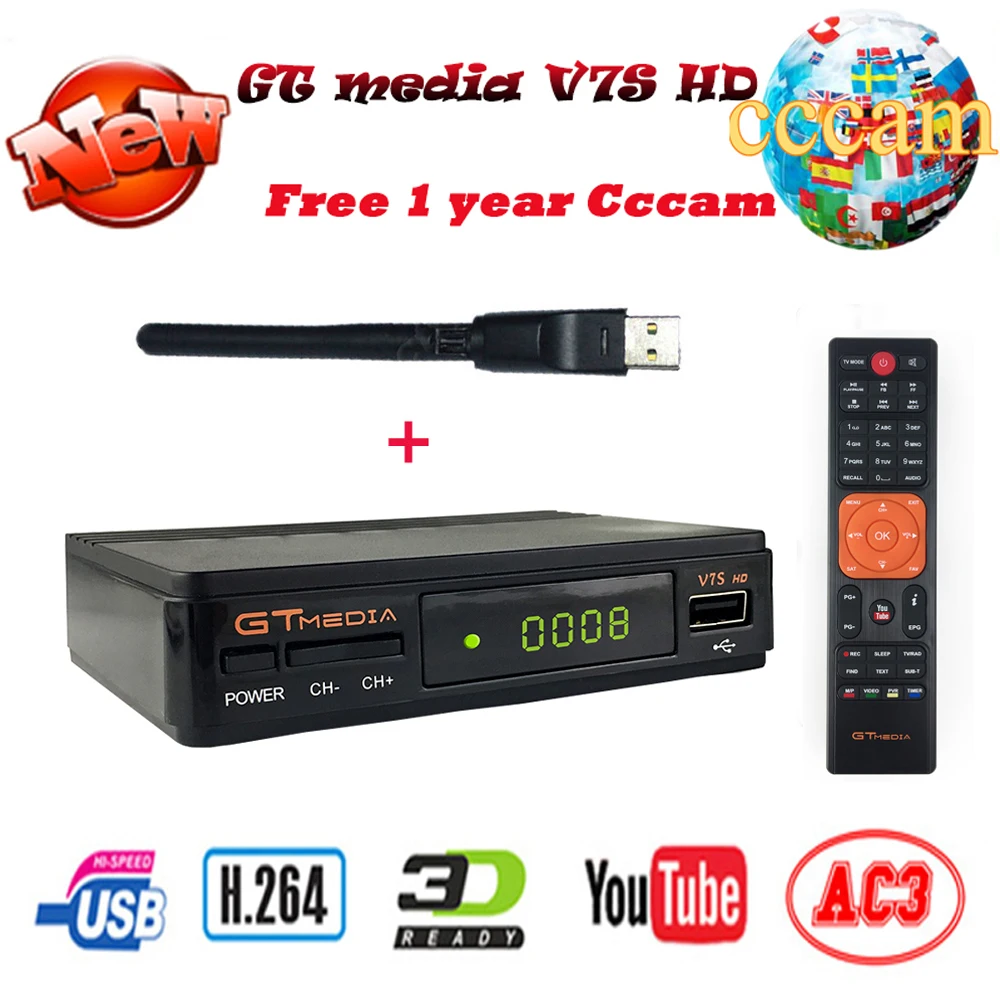 GTMedia V7S HD Full 1080P DVB-S2 Freesat V7S HD спутниковый ресивер обновление V7 HD цифровой рецептор 1 год Cline CCCAM
