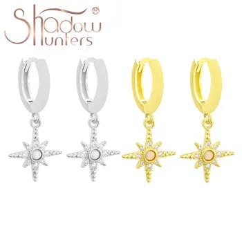 

SHADOWHUNTERS Pure 925 Silver Galaxy Star Shining Drop Earrings Center-opal Outer-zircon Women Trendy Jewelry Circle Piercing