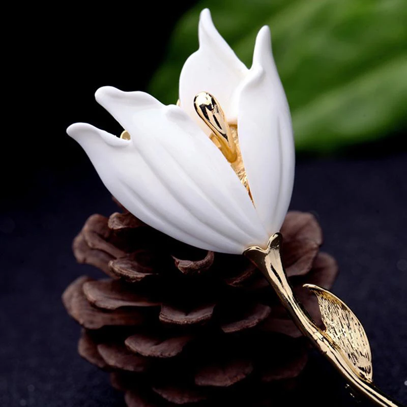 

Fashion Women Flower Tulip Enamel Brooch Pin Lapel Collar Scarf Decor Jewelry Women Garment Jewelry Clothing Accessories брошь