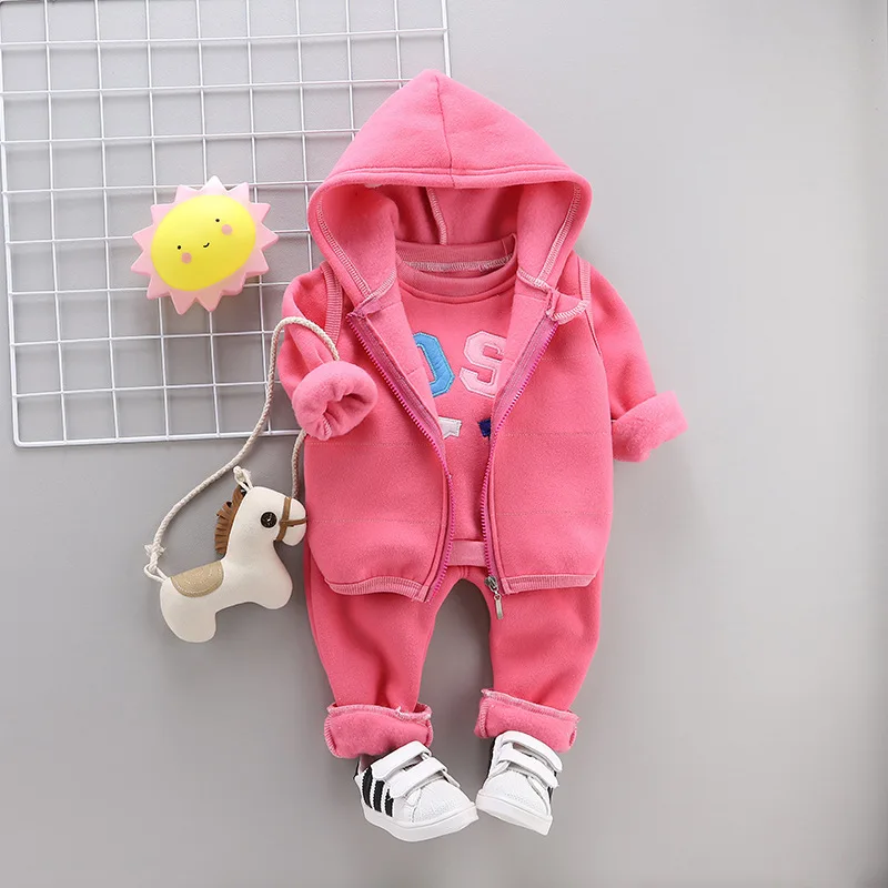 

Baby Girls Children 2019 Fashion Autumn & Winter Korean-style Printed Letter Thin Cashmere Waistcoat Hoodie Three-piece Set