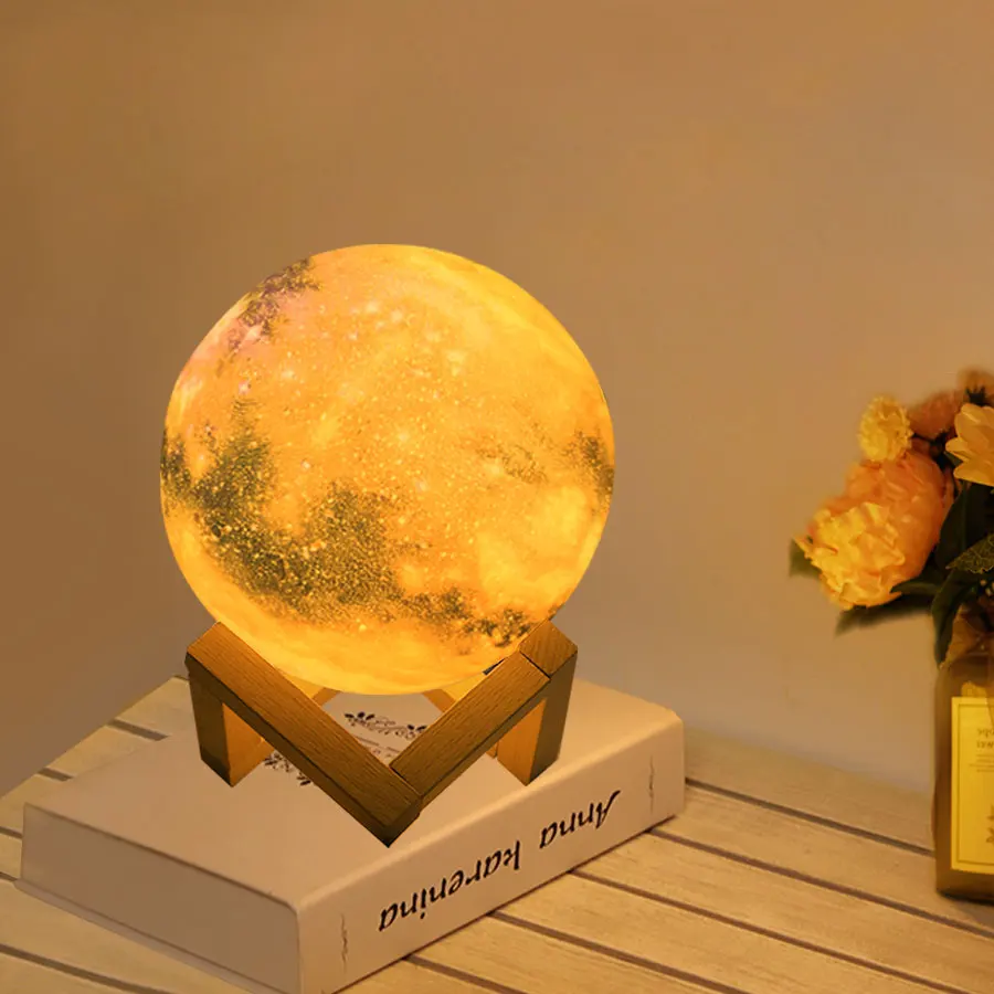 Перезаряжаемый светодиодный ночник лампа в виде Луны с 3D рисунком