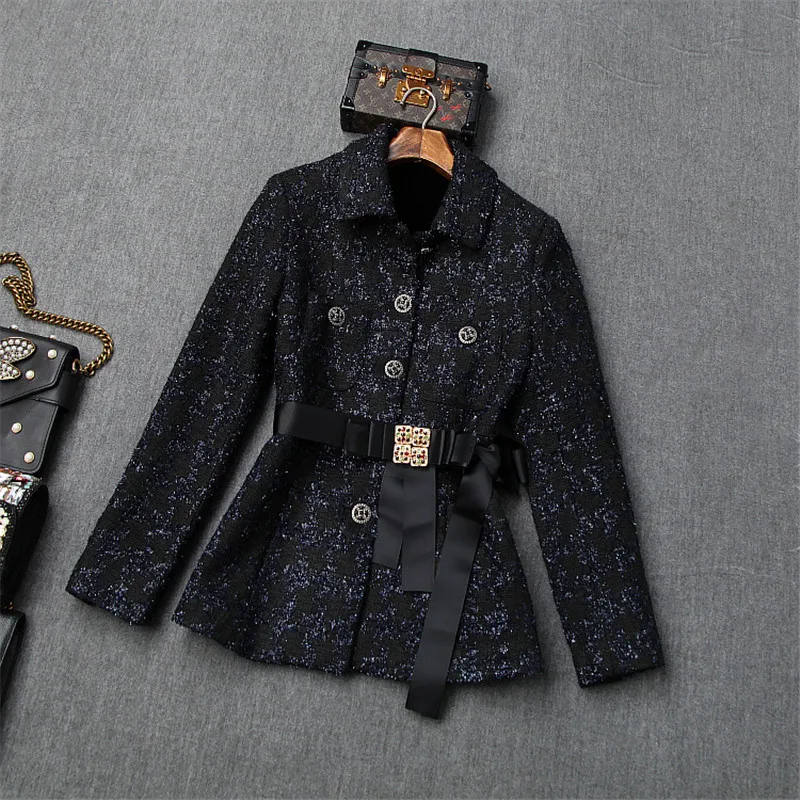 Высококачественная осенне-зимняя дизайнерская юбка с рюшами, комплект из 2 предметов, женская модная твидовая куртка с длинными рукавами, пальто+ длинная юбка из тюля, костюм