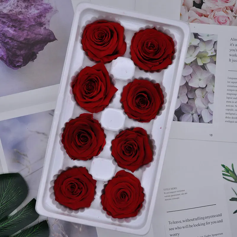 Ceny 1 pudełko wysokiej jakości zakonserwowane kwiaty kwiat nieśmiertelna róża 4CM średnica prezent na dzień matki wieczne życie kwiat materiał pudełko