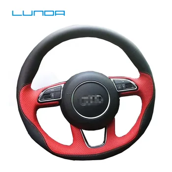 

black red Leather Hand-stitched Car Steering Wheel Cover for Audi Q3 Q5 2013-2015 Interior Accessories