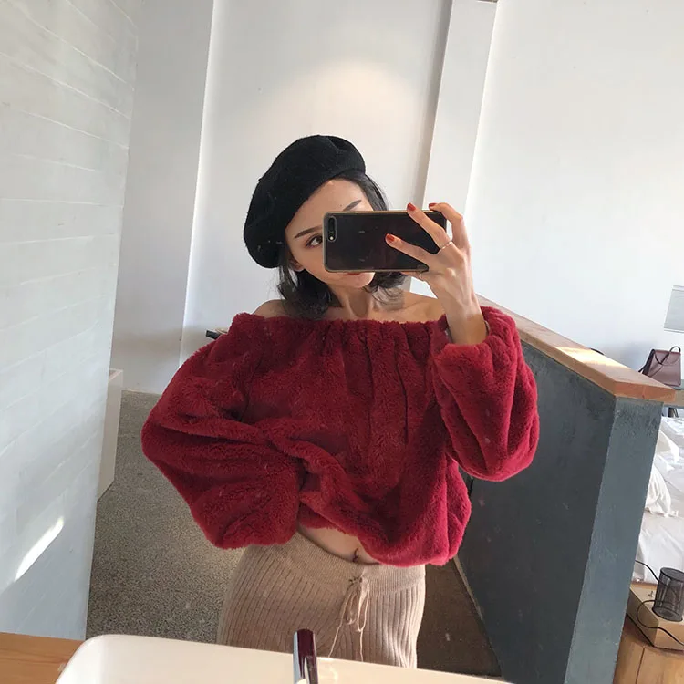WHITNEY WANG осень зима модная Уличная Сексуальная Мягкая флисовая толстовка с вырезом лодочкой женские толстовки пуловер
