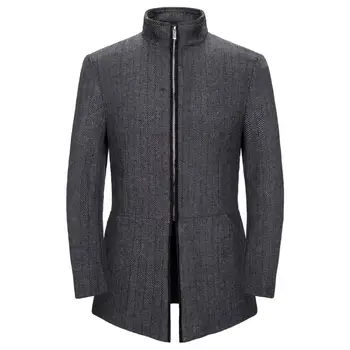 

2019 Winter Wool Jacket zipper Men's High-quality Wool Coat casual Slim collar wool coat Men's long trench coat