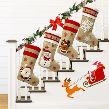 

DIY Xmas Tree Hanging Ornaments New Year Deco Cute Christmas Stocking Socks Christmas Candy Gift Bags Holder