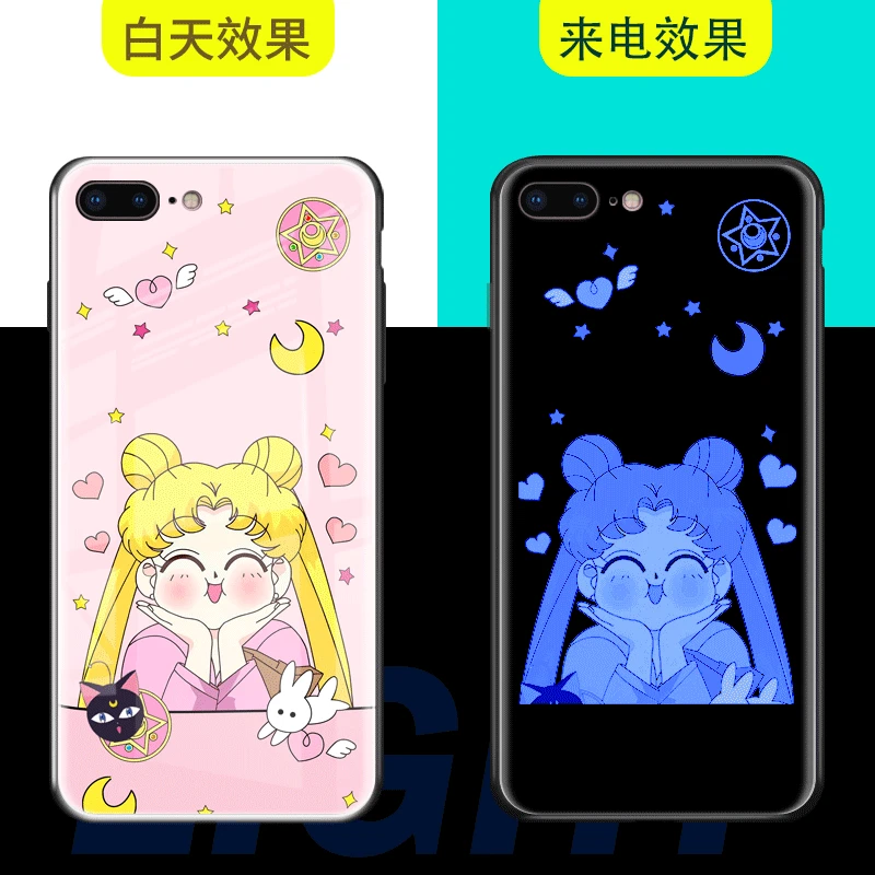 Для Huawei P30 pro светодиодная вспышка стеклянный чехол Сейлор Мун светящаяся задняя