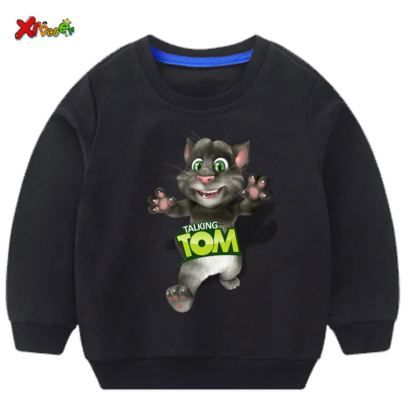 kids sweatshirt Детская толстовка с капюшоном; одежда для маленьких девочек и мальчиков; футболка с длинными рукавами и принтом говорящего кота; топы; детская одежда; забавная одежда - Цвет: kids sweatshirt