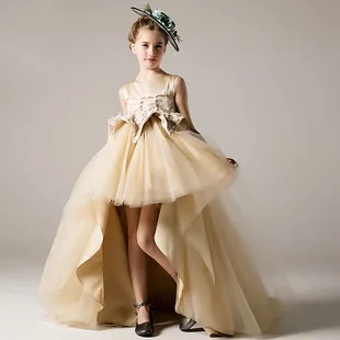 Children Fishtail Skirt Cheongsam Girls Model Catwalks Host Tailing Champagne Color Piano Performance Formal Dress