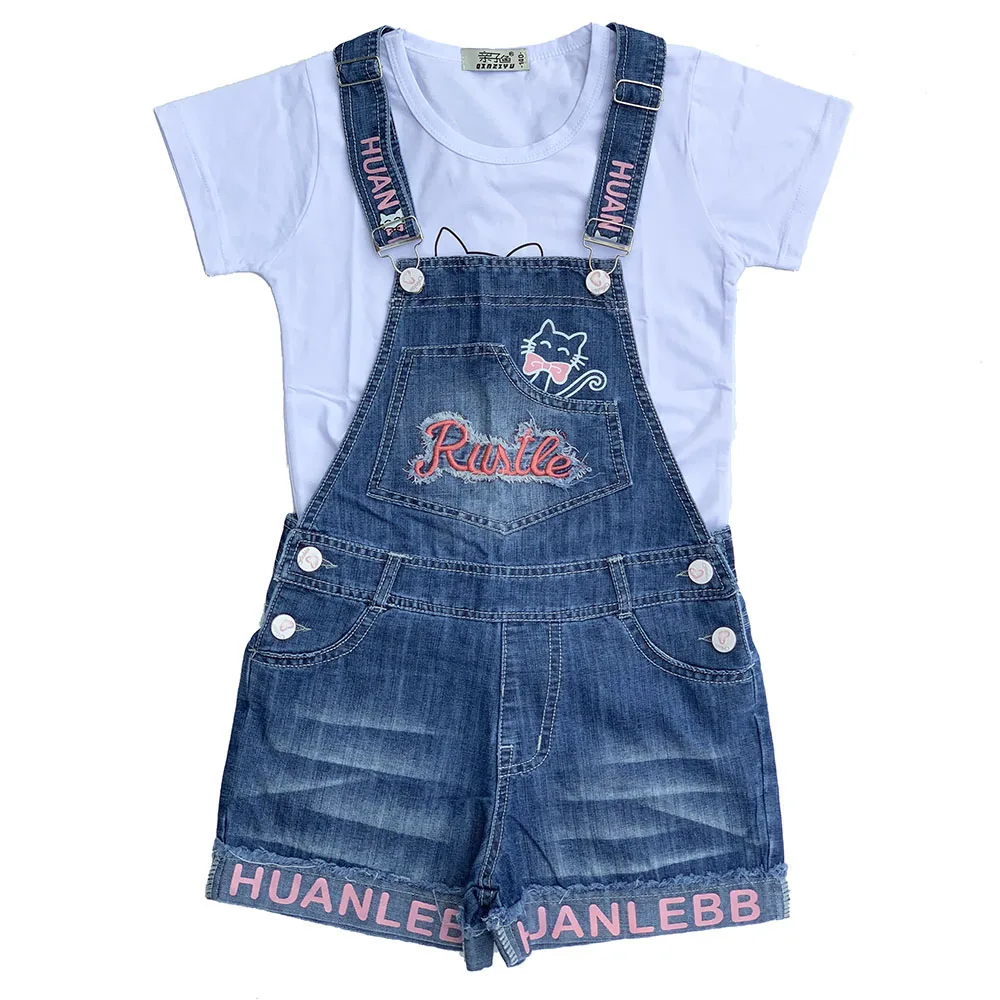 t shirt shortalls От 2 до 11 лет, летний детский комбинезон для маленьких девочек, шорты, джинсовые комбинезоны, джинсовые шорты, хлопковые джинсовые комбинезоны - Цвет: t shirt shortalls