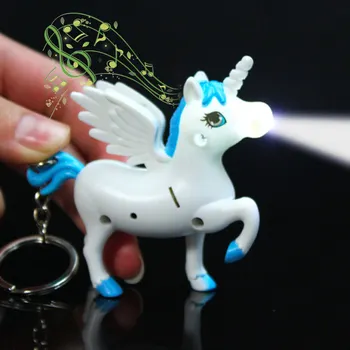 

BRELONG LED Luminous Vocal Keychain Unicorn White Horse With Wings Pendant Accessories Backpack Decorative Buckle