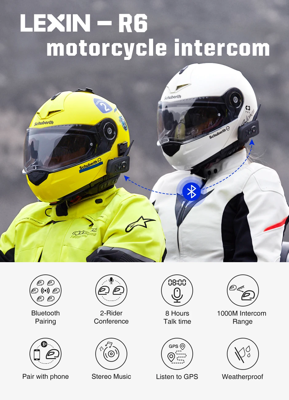 lexin motorcycle bluetooth helmet headsets intercom for 2 riders bt wireless 1200m intercomunicador motorbike interphone music headset intercom lexin r6motorcycle bluetooth aliexpress