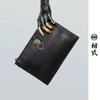 

Chinese Style Day Men Clutch Bag Big Lion Head Vintage Women Clutches Nylon Embroidery Lining