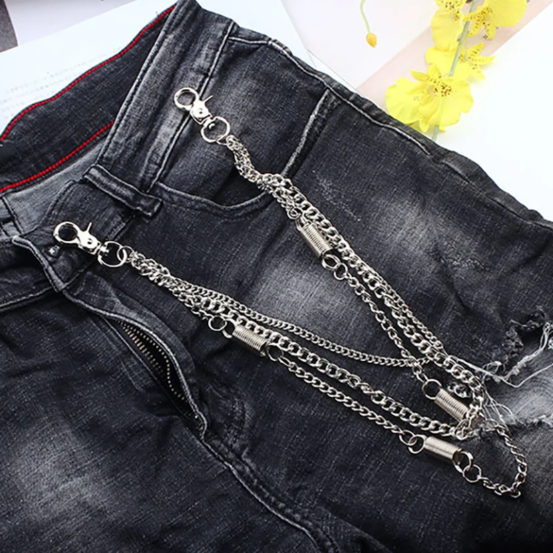 Горячая длинный металлический пояс-цепочка рок повседневные брюки Брюки-хипстер джинсовое кольцо с зажимом для мужчин/женщин Хип-Хоп ремень