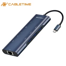 CABLETIME USB C концентратор к HDMI USB 3,0 SD/TF кард-ридер PD 3,5 мм адаптер USB разветвитель для MacBook Pro Air type C зарядка C254