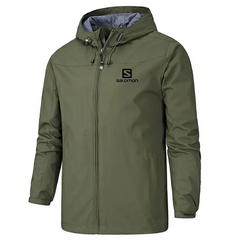 army green-H Водонепроницаемое пальто ветрозащитное теплое однотонное легкое Мужское пальто на молнии с капюшоном Верхняя Спортивная одежда Мужская зимняя куртка - Цвет: army green-H