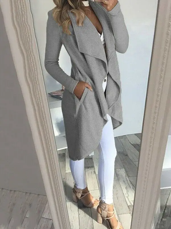 Женский костюм, деловой Блейзер, открытый перед, кардиган, Блейзер, офисный, женский, длинный, пиджаки, джемпер, топ, Тренч - Color: Gray