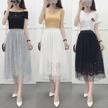 Новинка, плиссированная кружевная юбка-одуванчик, юбка-Одуванчик, юбка-Одуванчик, белая сетчатая длинная юбка