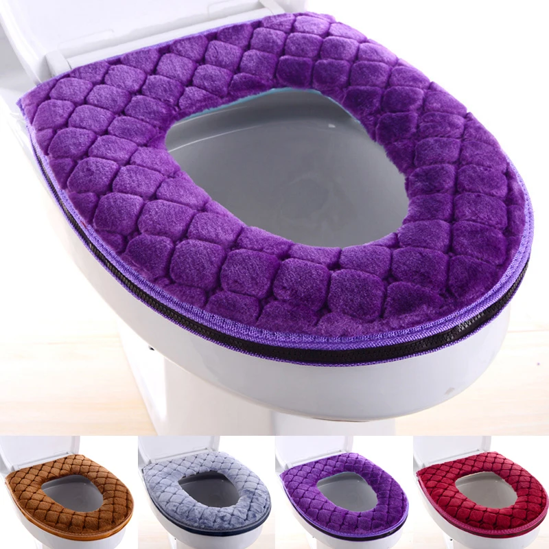 Bathroom Toilet Seat Cover Soft Warm Plush Toilet Cover Seat Lid Pad