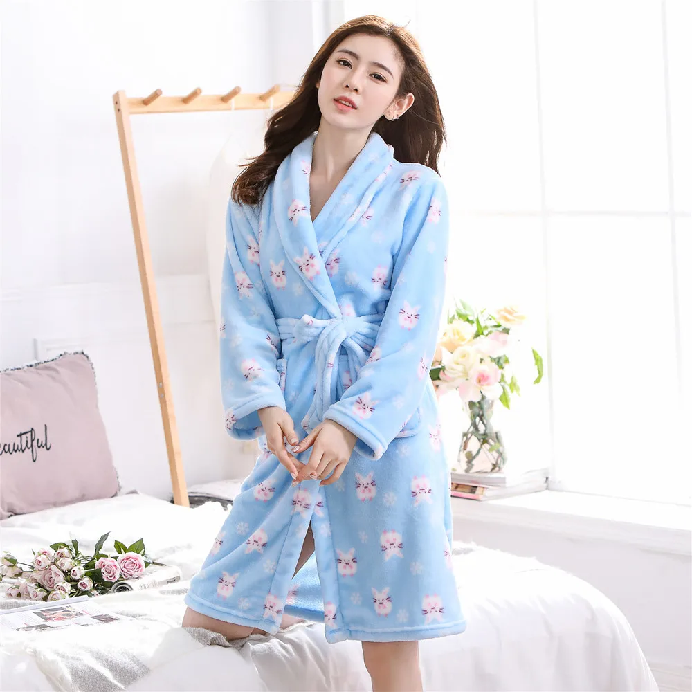 Ночное белье повседневное Фланелевое женское Халат коралловый флис теплое зимнее кимоно платье пижамы Толстая Домашняя одежда Карманный ремень пижамы