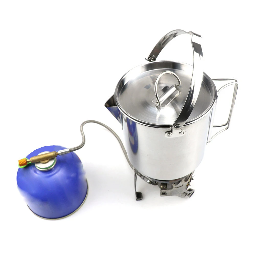 

Camping Water Cup Stainless Steel Kettle with Foldable Handles Lid Portable Hanging Pot for Outdoor Hiking Backpacking Picnic