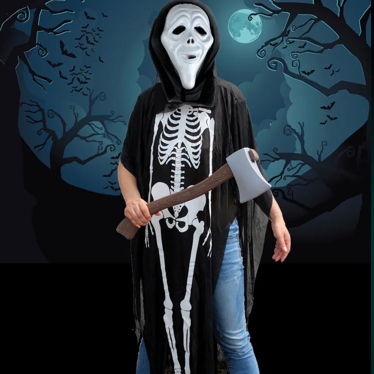 Halloween Cloak Set Ball Dressing up Clothing Funny Clothes Skeleton Mantle+ Mask+ Ax